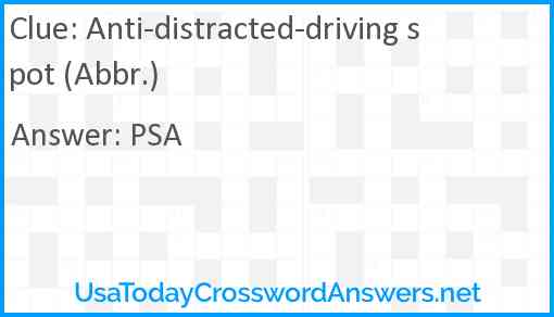 Anti-distracted-driving spot (Abbr.) Answer