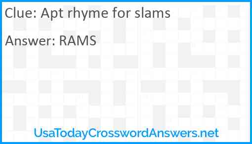 Apt rhyme for slams Answer
