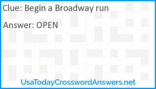 Begin a Broadway run Answer