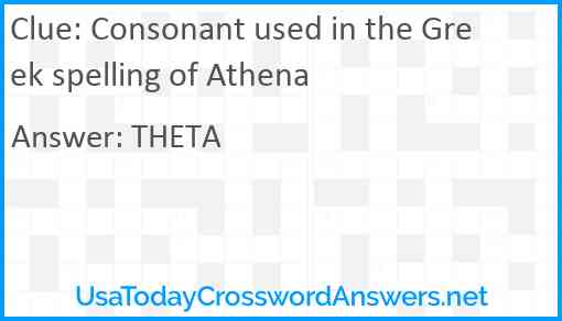 Consonant used in the Greek spelling of Athena Answer