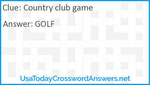 Country club game Answer