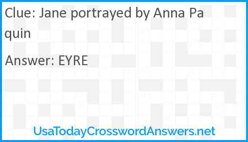 Jane portrayed by Anna Paquin Answer