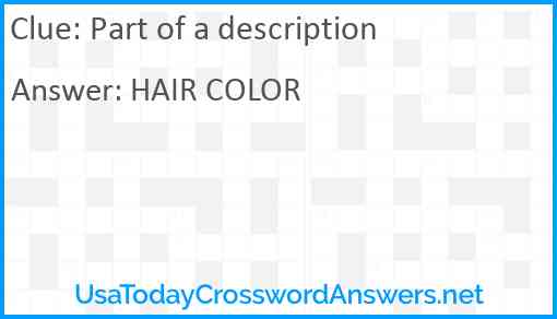 Part of a description Answer