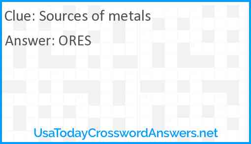 Sources of metals Answer