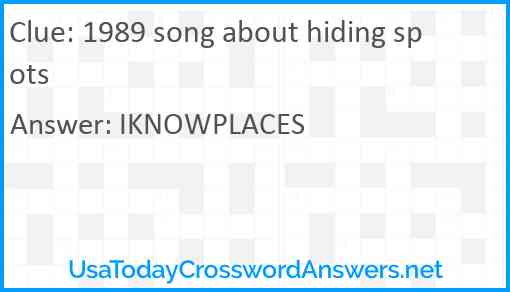 1989 song about hiding spots Answer