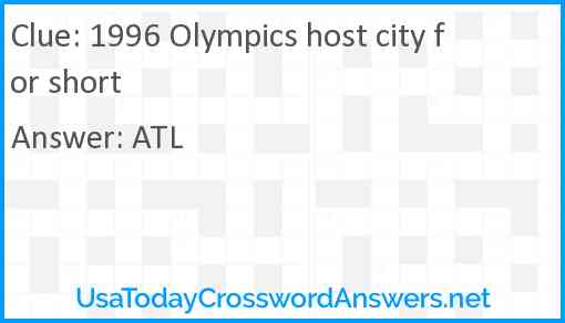 1996 Olympics host city for short Answer