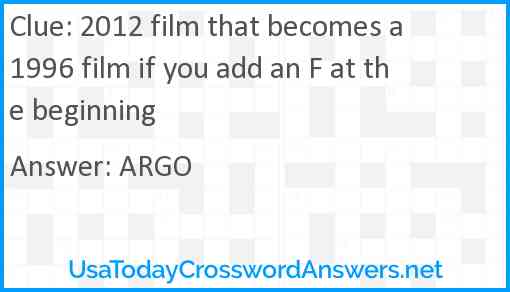2012 film that becomes a 1996 film if you add an F at the beginning Answer