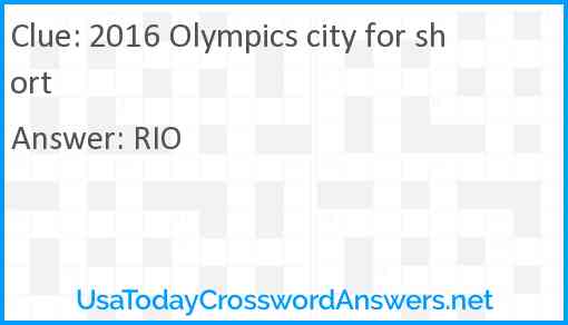 2016 Olympics city for short Answer