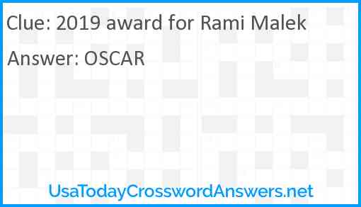 2019 award for Rami Malek Answer