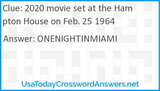 2020 movie set at the Hampton House on Feb. 25 1964 Answer