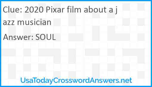 2020 Pixar film about a jazz musician Answer