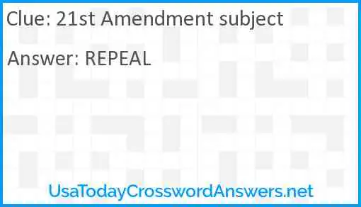 21st Amendment subject Answer