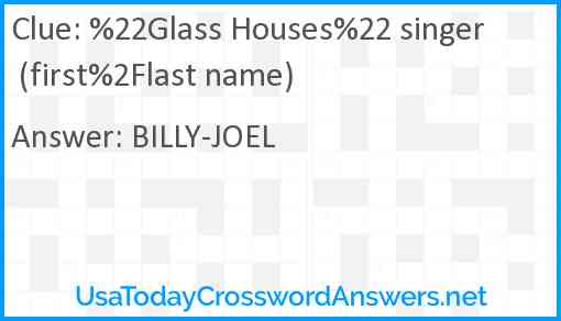 %22Glass Houses%22 singer (first%2Flast name) Answer