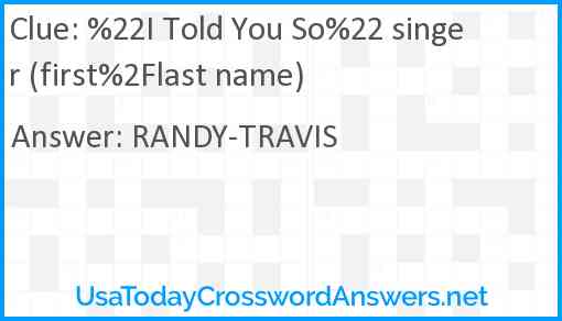 %22I Told You So%22 singer (first%2Flast name) Answer