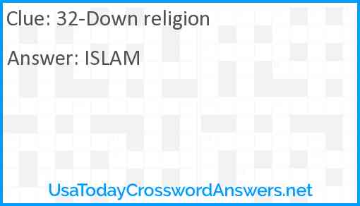32-Down religion Answer