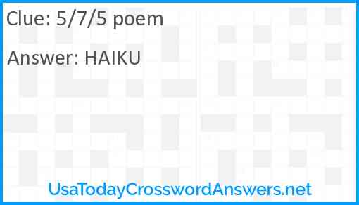 5/7/5 poem Answer
