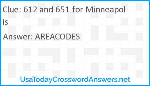 612 and 651 for Minneapolis Answer