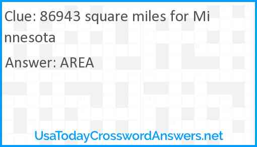 86943 square miles for Minnesota Answer