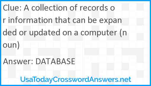 A collection of records or information that can be expanded or updated on a computer (noun) Answer