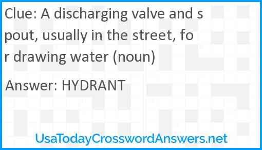 A discharging valve and spout, usually in the street, for drawing water (noun) Answer