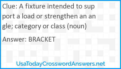 A fixture intended to support a load or strengthen an angle; category or class (noun) Answer