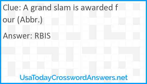 A grand slam is awarded four (Abbr.) Answer