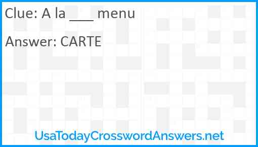 A la ___ menu Answer