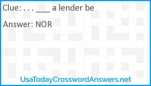 . . . ___ a lender be Answer