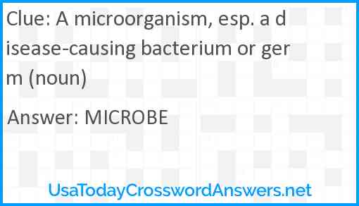 A microorganism, esp. a disease-causing bacterium or germ (noun) Answer