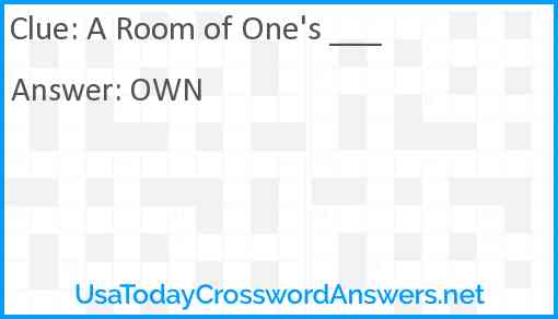 A Room of One's ___ Answer