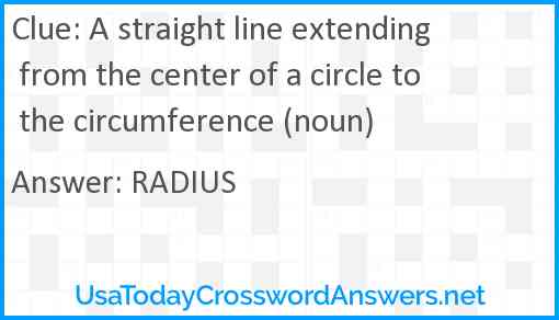 A straight line extending from the center of a circle to the circumference (noun) Answer
