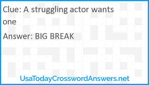 A struggling actor wants one Answer