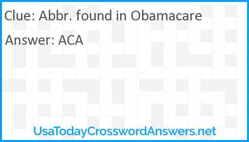 Abbr. found in Obamacare Answer