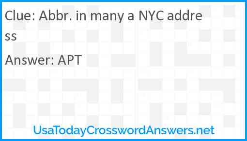 Abbr. in many a NYC address Answer