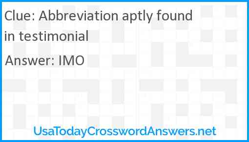 Abbreviation aptly found in testimonial Answer