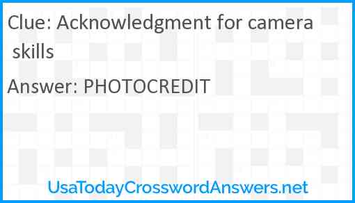 Acknowledgment for camera skills Answer