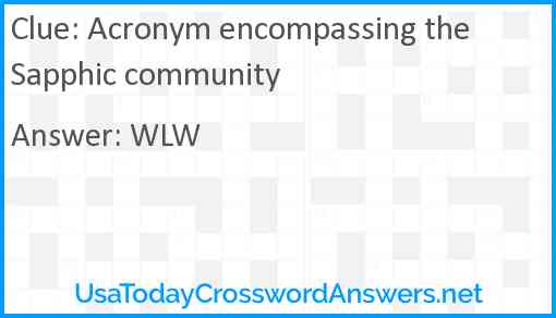 Acronym encompassing the Sapphic community Answer