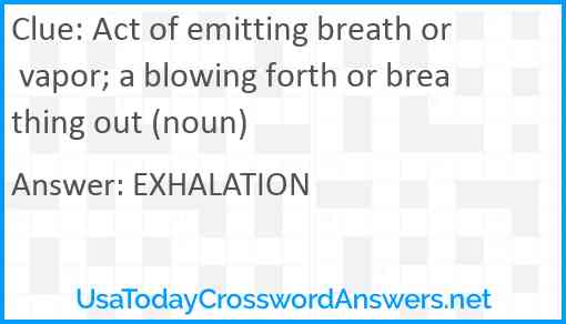 Act of emitting breath or vapor; a blowing forth or breathing out (noun) Answer