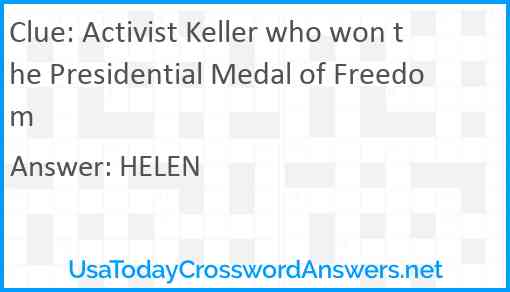 Activist Keller who won the Presidential Medal of Freedom Answer