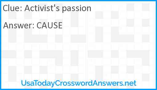 Activist's passion Answer
