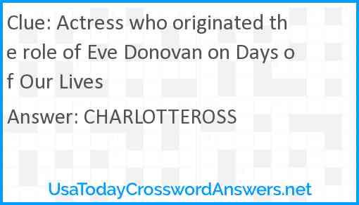Actress who originated the role of Eve Donovan on Days of Our Lives Answer
