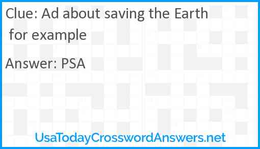 Ad about saving the Earth for example Answer