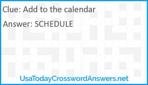 Add to the calendar Answer