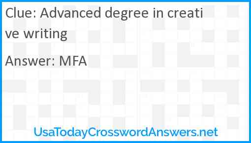 Advanced degree in creative writing Answer
