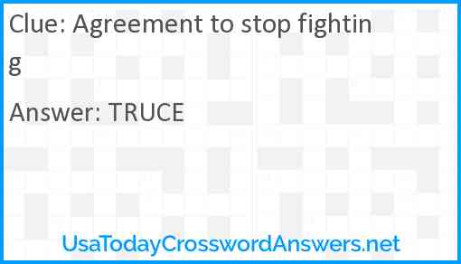 Agreement to stop fighting crossword clue UsaTodayCrosswordAnswers net