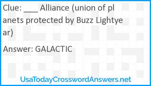 ___ Alliance (union of planets protected by Buzz Lightyear) Answer