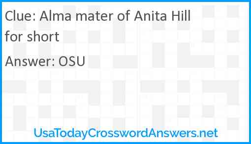 Alma mater of Anita Hill for short Answer