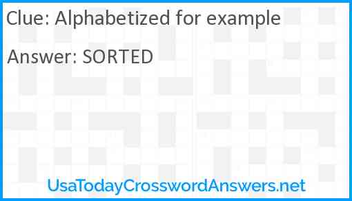 Alphabetized for example Answer