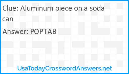 Aluminum piece on a soda can crossword clue UsaTodayCrosswordAnswers net