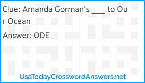 Amanda Gorman's ___ to Our Ocean Answer